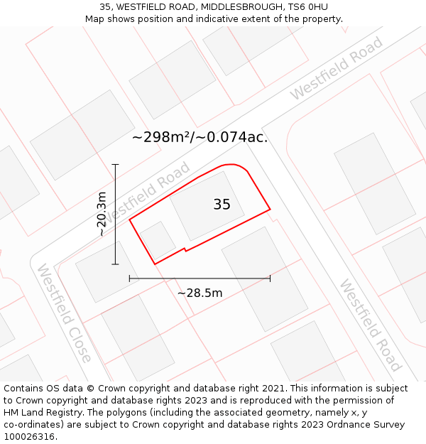 35, WESTFIELD ROAD, MIDDLESBROUGH, TS6 0HU: Plot and title map
