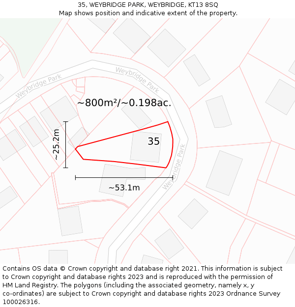 35, WEYBRIDGE PARK, WEYBRIDGE, KT13 8SQ: Plot and title map