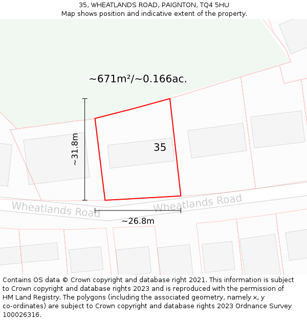 35, WHEATLANDS ROAD, PAIGNTON, TQ4 5HU: Plot and title map