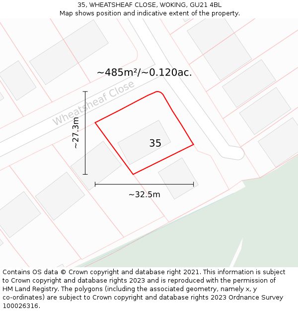 35, WHEATSHEAF CLOSE, WOKING, GU21 4BL: Plot and title map
