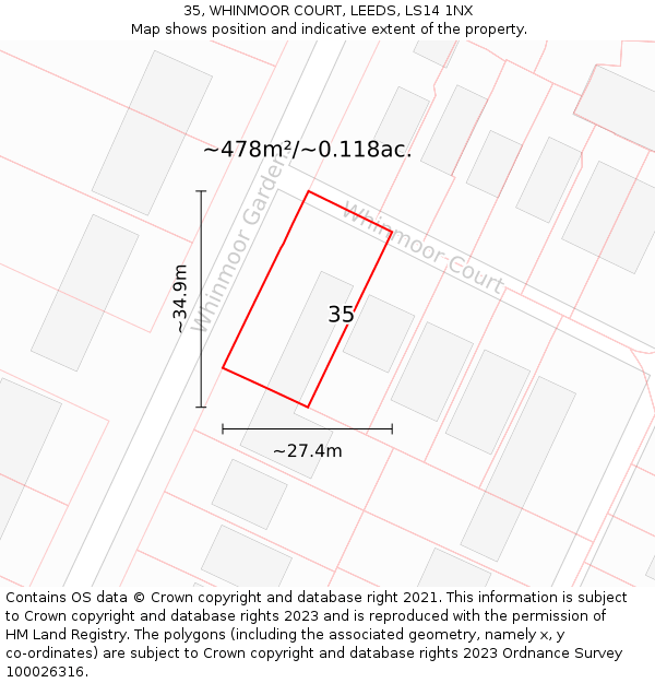 35, WHINMOOR COURT, LEEDS, LS14 1NX: Plot and title map