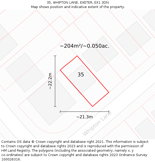 35, WHIPTON LANE, EXETER, EX1 3DN: Plot and title map