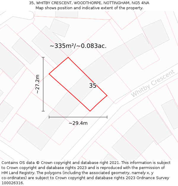35, WHITBY CRESCENT, WOODTHORPE, NOTTINGHAM, NG5 4NA: Plot and title map