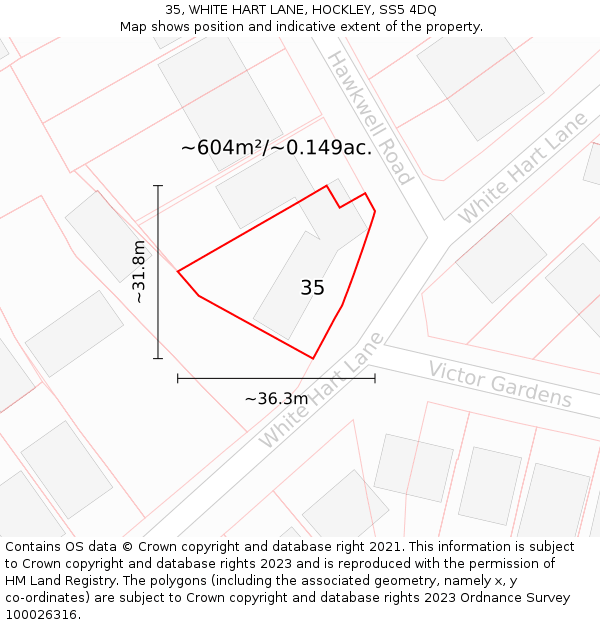 35, WHITE HART LANE, HOCKLEY, SS5 4DQ: Plot and title map