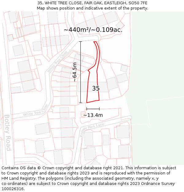 35, WHITE TREE CLOSE, FAIR OAK, EASTLEIGH, SO50 7FE: Plot and title map