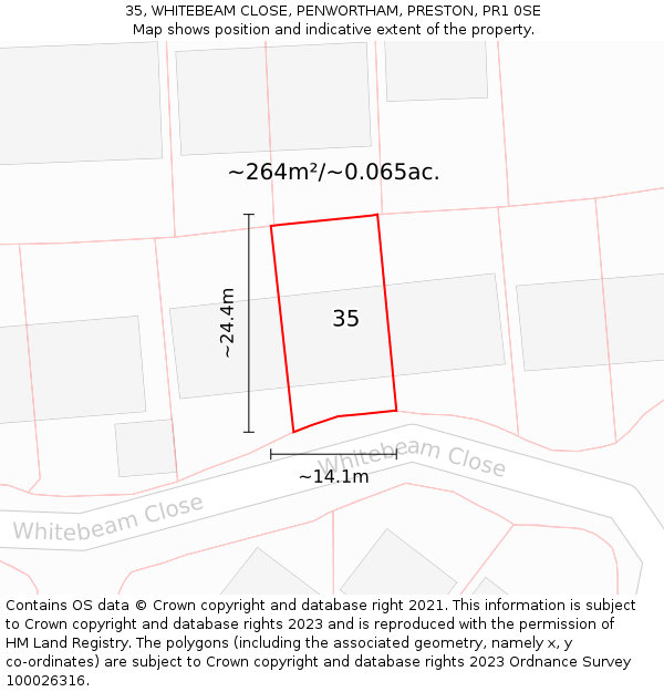 35, WHITEBEAM CLOSE, PENWORTHAM, PRESTON, PR1 0SE: Plot and title map