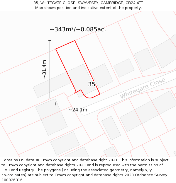 35, WHITEGATE CLOSE, SWAVESEY, CAMBRIDGE, CB24 4TT: Plot and title map