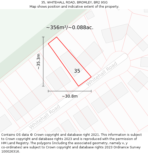 35, WHITEHALL ROAD, BROMLEY, BR2 9SG: Plot and title map