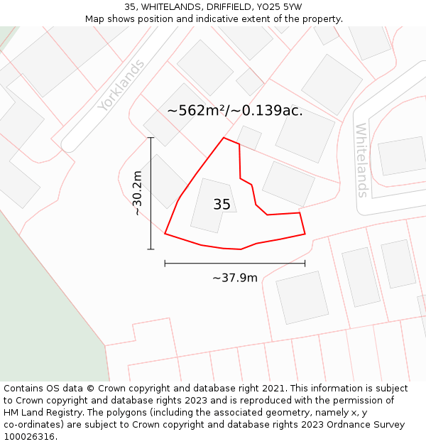 35, WHITELANDS, DRIFFIELD, YO25 5YW: Plot and title map