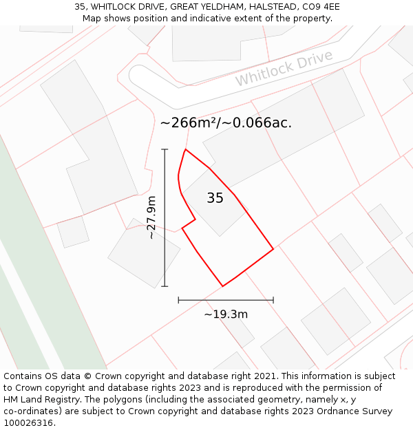 35, WHITLOCK DRIVE, GREAT YELDHAM, HALSTEAD, CO9 4EE: Plot and title map