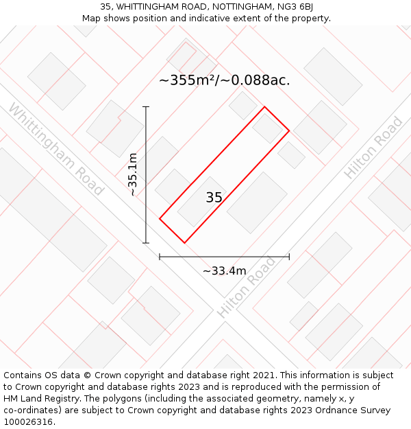 35, WHITTINGHAM ROAD, NOTTINGHAM, NG3 6BJ: Plot and title map