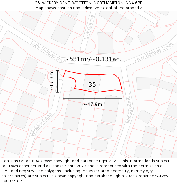 35, WICKERY DENE, WOOTTON, NORTHAMPTON, NN4 6BE: Plot and title map
