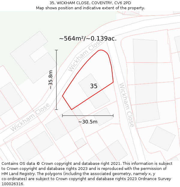 35, WICKHAM CLOSE, COVENTRY, CV6 2PD: Plot and title map