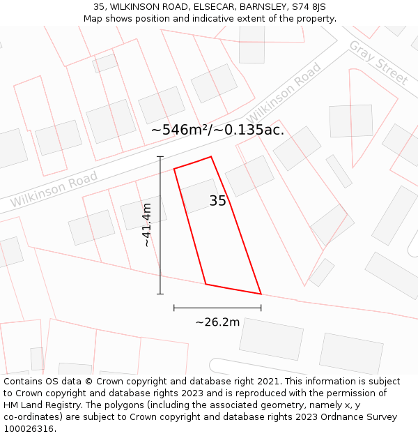35, WILKINSON ROAD, ELSECAR, BARNSLEY, S74 8JS: Plot and title map