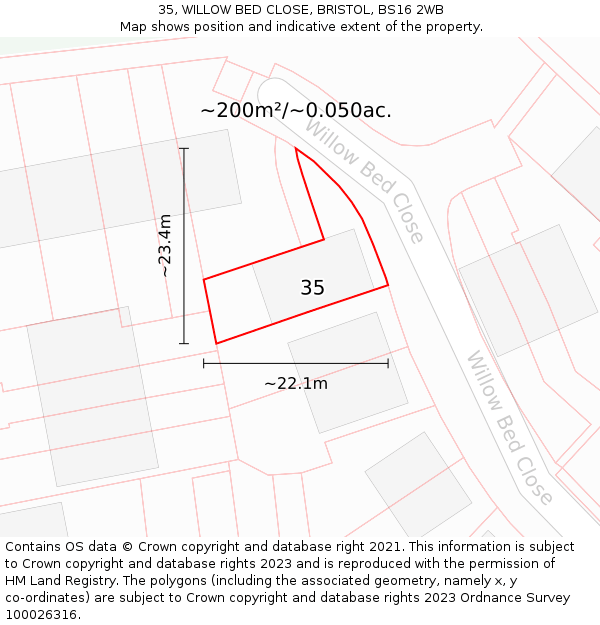35, WILLOW BED CLOSE, BRISTOL, BS16 2WB: Plot and title map
