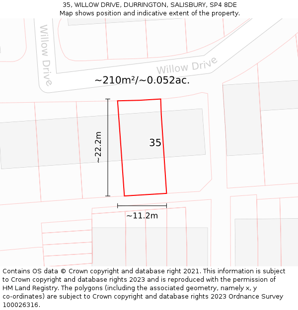 35, WILLOW DRIVE, DURRINGTON, SALISBURY, SP4 8DE: Plot and title map