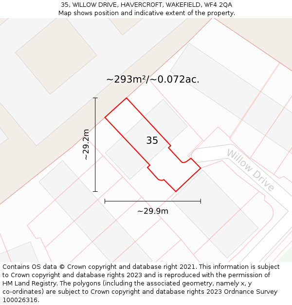 35, WILLOW DRIVE, HAVERCROFT, WAKEFIELD, WF4 2QA: Plot and title map