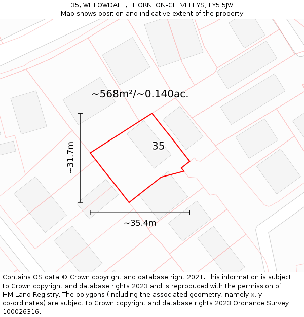 35, WILLOWDALE, THORNTON-CLEVELEYS, FY5 5JW: Plot and title map