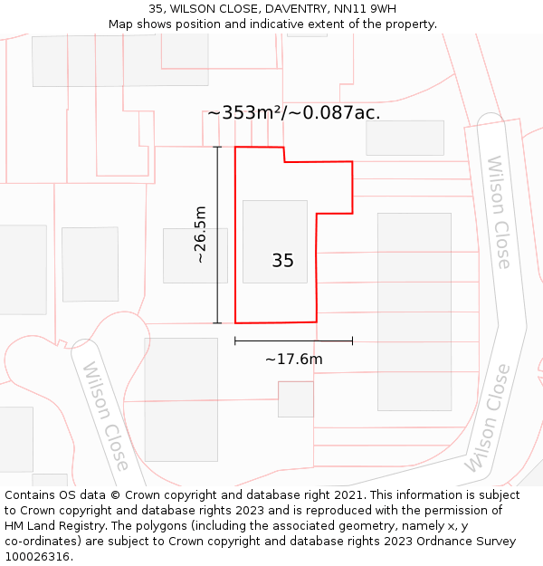35, WILSON CLOSE, DAVENTRY, NN11 9WH: Plot and title map