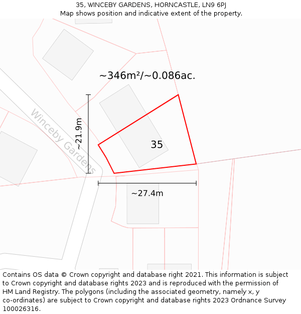 35, WINCEBY GARDENS, HORNCASTLE, LN9 6PJ: Plot and title map