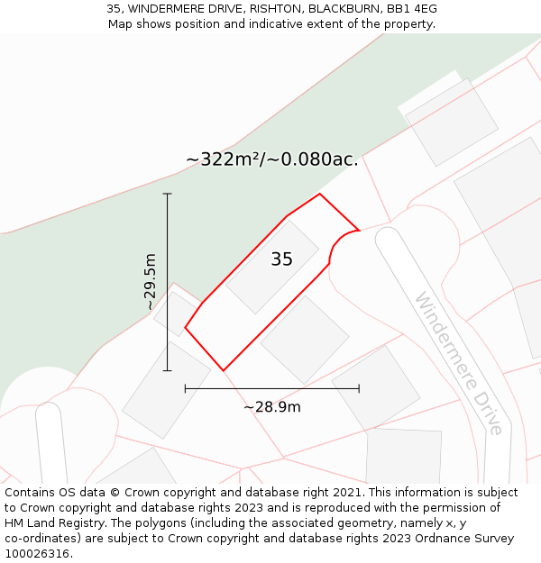 35, WINDERMERE DRIVE, RISHTON, BLACKBURN, BB1 4EG: Plot and title map