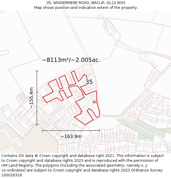 35, WINDERMERE ROAD, BACUP, OL13 9DN: Plot and title map