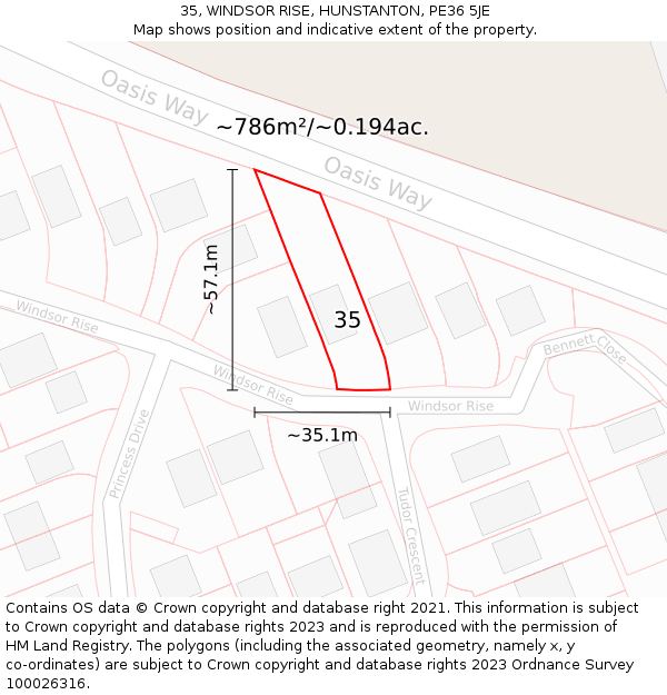 35, WINDSOR RISE, HUNSTANTON, PE36 5JE: Plot and title map