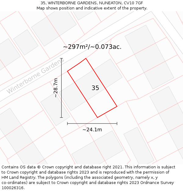35, WINTERBORNE GARDENS, NUNEATON, CV10 7GF: Plot and title map