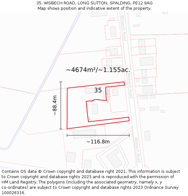 35, WISBECH ROAD, LONG SUTTON, SPALDING, PE12 9AG: Plot and title map