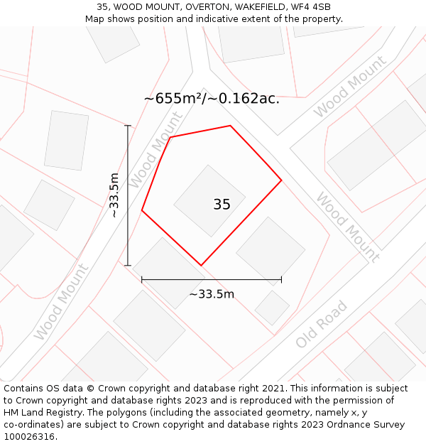 35, WOOD MOUNT, OVERTON, WAKEFIELD, WF4 4SB: Plot and title map