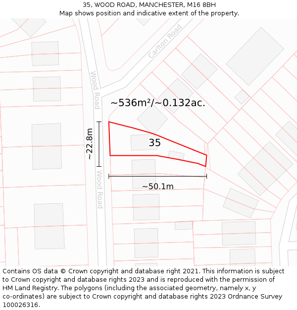 35, WOOD ROAD, MANCHESTER, M16 8BH: Plot and title map