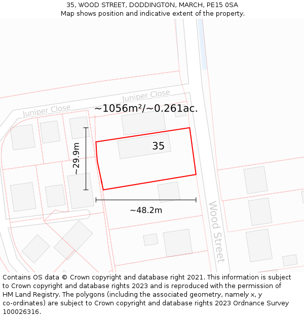 35, WOOD STREET, DODDINGTON, MARCH, PE15 0SA: Plot and title map