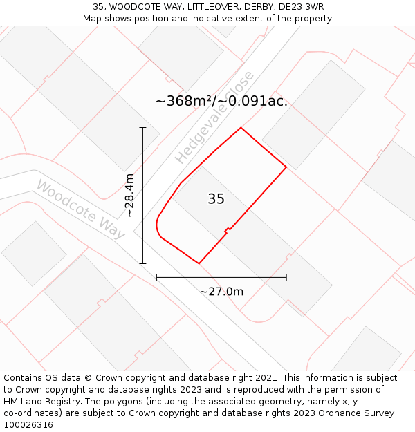 35, WOODCOTE WAY, LITTLEOVER, DERBY, DE23 3WR: Plot and title map