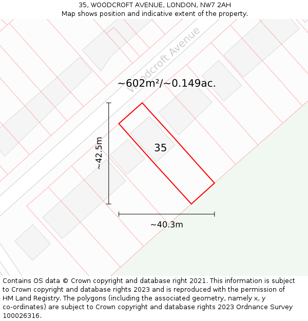 35, WOODCROFT AVENUE, LONDON, NW7 2AH: Plot and title map