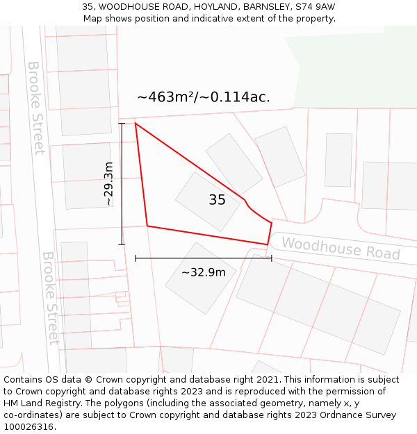 35, WOODHOUSE ROAD, HOYLAND, BARNSLEY, S74 9AW: Plot and title map