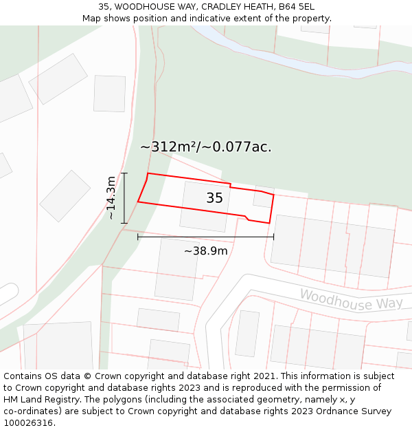 35, WOODHOUSE WAY, CRADLEY HEATH, B64 5EL: Plot and title map