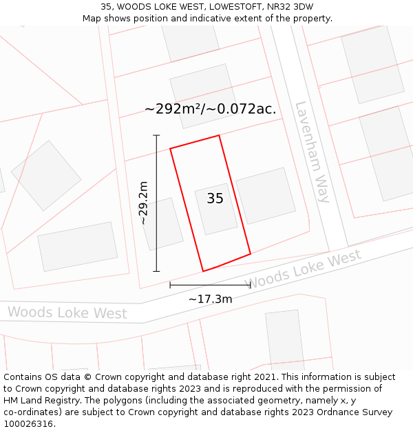35, WOODS LOKE WEST, LOWESTOFT, NR32 3DW: Plot and title map