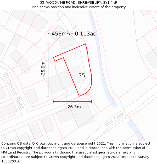 35, WOODVINE ROAD, SHREWSBURY, SY1 4NR: Plot and title map