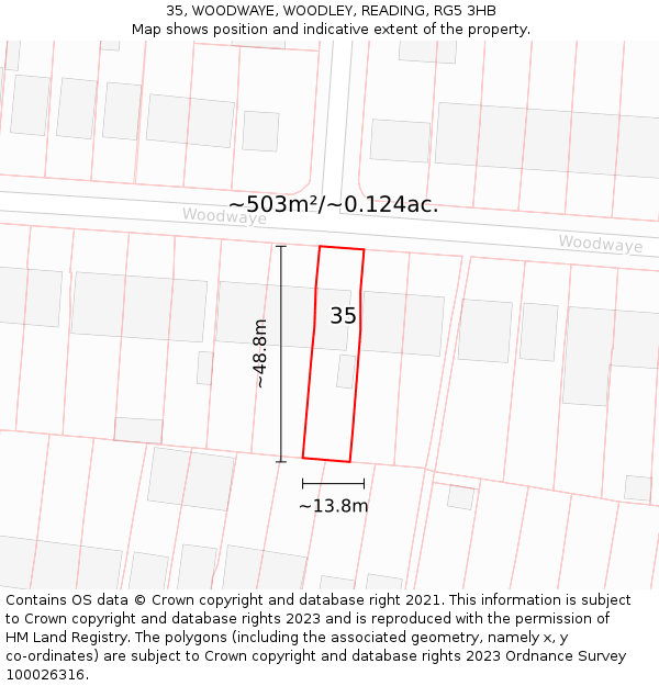 35, WOODWAYE, WOODLEY, READING, RG5 3HB: Plot and title map