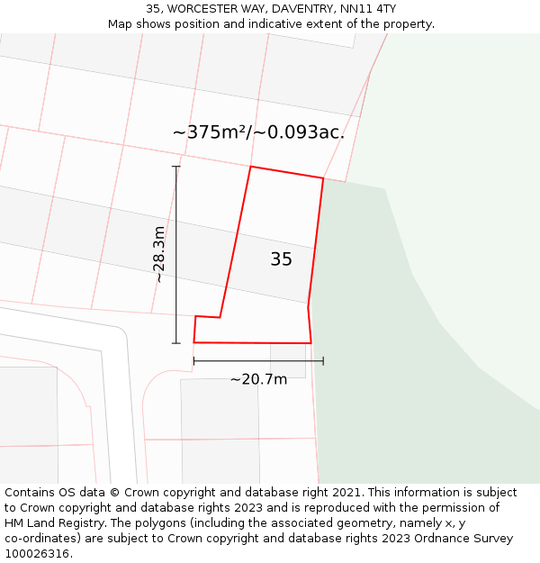 35, WORCESTER WAY, DAVENTRY, NN11 4TY: Plot and title map