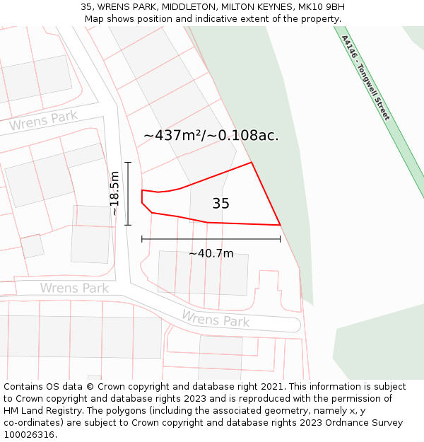 35, WRENS PARK, MIDDLETON, MILTON KEYNES, MK10 9BH: Plot and title map
