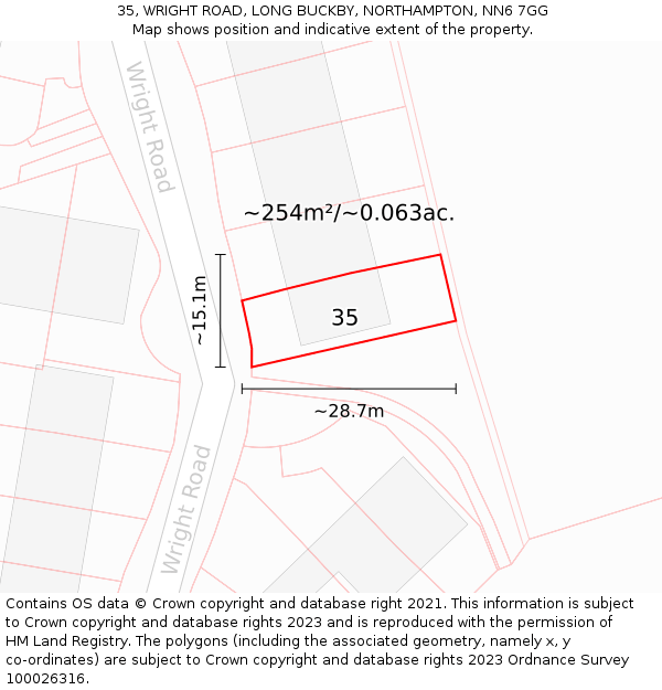 35, WRIGHT ROAD, LONG BUCKBY, NORTHAMPTON, NN6 7GG: Plot and title map