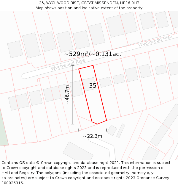 35, WYCHWOOD RISE, GREAT MISSENDEN, HP16 0HB: Plot and title map