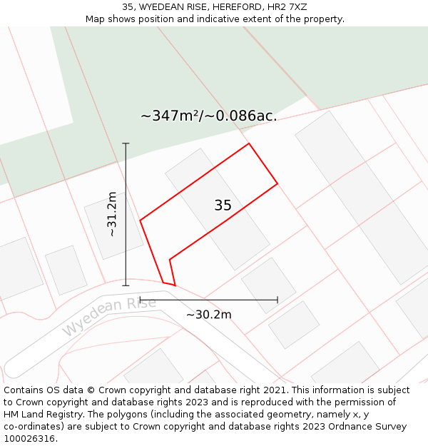 35, WYEDEAN RISE, HEREFORD, HR2 7XZ: Plot and title map
