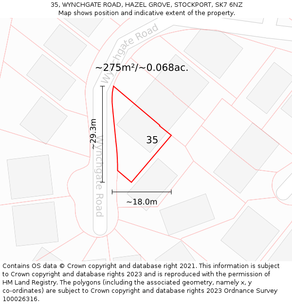 35, WYNCHGATE ROAD, HAZEL GROVE, STOCKPORT, SK7 6NZ: Plot and title map