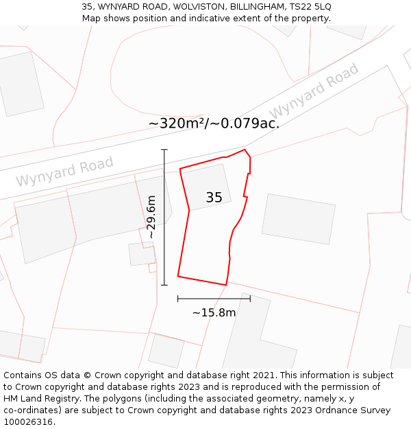 35, WYNYARD ROAD, WOLVISTON, BILLINGHAM, TS22 5LQ: Plot and title map
