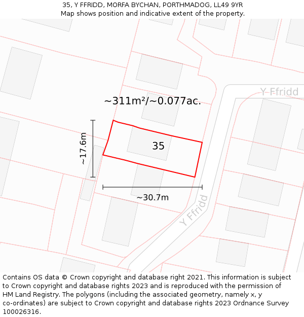 35, Y FFRIDD, MORFA BYCHAN, PORTHMADOG, LL49 9YR: Plot and title map