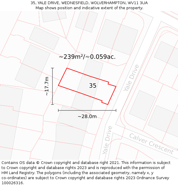 35, YALE DRIVE, WEDNESFIELD, WOLVERHAMPTON, WV11 3UA: Plot and title map