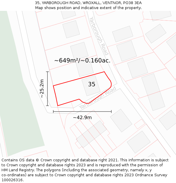 35, YARBOROUGH ROAD, WROXALL, VENTNOR, PO38 3EA: Plot and title map