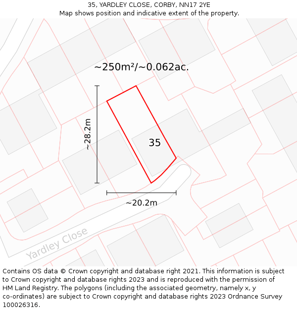 35, YARDLEY CLOSE, CORBY, NN17 2YE: Plot and title map
